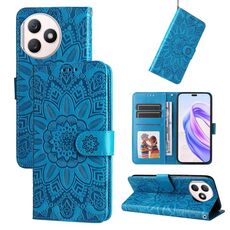Custodia per telefono in pelle girasole goffrata per Honor X50i+ (blu)