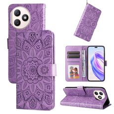 Custodia per telefono in pelle girasole goffrata per Honor X50i+ (viola)