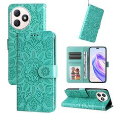 Custodia per telefono in pelle girasole goffrata per Honor X50i+ (verde)