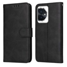Custodia per telefono in pelle flip con texture classica in vitello per Honor 100 (nera)