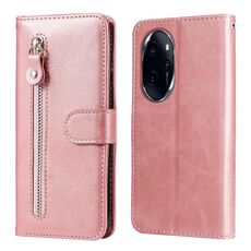 Per Honor 100 Pro Custodia per cellulare in pelle con cerniera alla moda con texture di vitello (oro rosa)