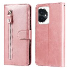 Custodia per telefono in pelle con cerniera per texture di vitello moda per Honor 100 (oro rosa)