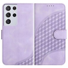 Per Samsung Galaxy S21 Ultra 5G YX0060 Custodia in pelle per telefono con testa di elefante in rilievo con cordino (viola chiaro)