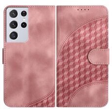 Per Samsung Galaxy S21 Ultra 5G YX0060 Custodia in pelle per telefono con testa di elefante in rilievo con cordino (rosa)