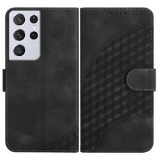 Per Samsung Galaxy S21 Ultra 5G YX0060 Custodia in pelle per telefono con testa di elefante in rilievo con cordino (nero)