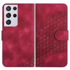 Per Samsung Galaxy S21 Ultra 5G YX0060 Custodia in pelle per telefono con testa di elefante in rilievo con cordino (rosa rosso)