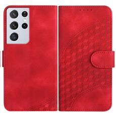 Per Samsung Galaxy S21 Ultra 5G YX0060 Custodia in pelle per telefono con testa di elefante in rilievo con cordino (rosso)