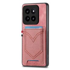 Custodia per telefono in pelle con texture denim Xiaomi 14 Pro con slot per schede (rosa)