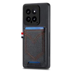 Per Xiaomi 14 Custodia per telefono in pelle con texture denim con slot per schede (nero)