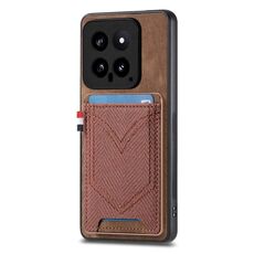 Per Xiaomi 14 Custodia per telefono in pelle con texture denim con slot per schede (marrone)