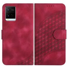 Per vivo Y21/Y33s/Y21s YX0060 Custodia in pelle per telefono con testa di elefante in rilievo con cordino (rosa rossa)