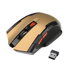 Mouse da ufficio wireless regolabile a tre velocità 2.4G 1600 DPI a 6 tasti (oro)