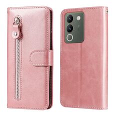 Per vivo Y200 / V29e Global Fashion Custodia in pelle con cerniera con texture di vitello (oro rosa)
