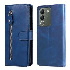Custodia per telefono in pelle con cerniera con texture di vitello globale per vivo Y200 / V29e (blu)
