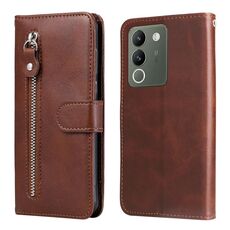 Custodia per cellulare in pelle con cerniera per vivo Y200 / V29e Global Fashion (marrone)