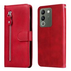 Custodia per cellulare in pelle con cerniera per vivo Y200 / V29e Global Fashion (rossa)