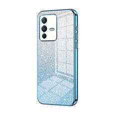 Per vivo S12 / V23 5G Custodia per telefono elettrolitico con polvere glitterata sfumata (blu)