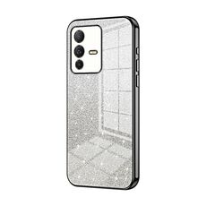 Custodia per telefono elettrolitico in polvere glitterata sfumata per vivo S12 / V23 5G (nero)