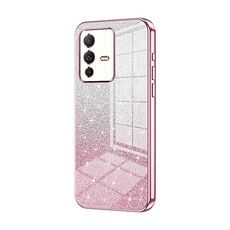 Custodia per telefono elettrolitico con polvere glitterata sfumata per vivo S12 Pro / V23 Pro (rosa)