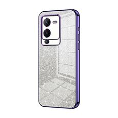 Custodia per telefono elettrolitico con polvere glitterata sfumata per vivo S15 Pro / V25 Pro (viola)