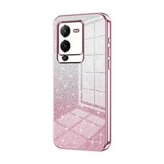 Custodia per telefono elettrolitico con polvere glitterata sfumata per vivo S15 Pro / V25 Pro (rosa)