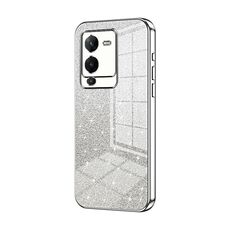 Custodia per telefono elettrolitica con polvere glitterata sfumata per vivo S15 Pro / V25 Pro (Argento)