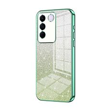 Custodia per telefono elettrolitico con polvere glitterata sfumata per vivo S16e / V27e (verde)