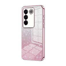 Custodia per telefono elettrolitico con polvere glitterata sfumata per vivo S16 Pro / S16 / V27 / V27 Pro (rosa)