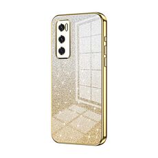 Custodia per telefono elettrolitico in polvere glitterata sfumata per vivo V20 SE / Y70 (oro)