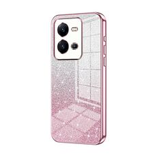 Custodia per telefono elettrolitico in polvere glitterata sfumata per vivo V25 / V25e (rosa)