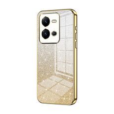 Custodia per telefono elettrolitico in polvere glitterata sfumata per vivo V25 / V25e (oro)