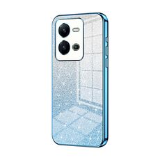 Custodia per telefono elettrolitico in polvere glitterata sfumata per vivo V25 / V25e (blu)