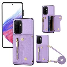 Per Samsung Galaxy S23+ DF-09 Custodia per telefono in PU con texture litchi a tracolla (viola)