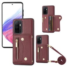 Per Samsung Galaxy S23+ DF-09 Custodia per telefono in PU con texture litchi a tracolla (vino rosso)