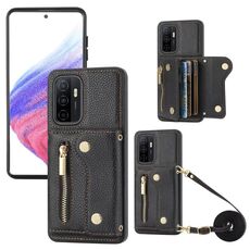 Per Samsung Galaxy S23+ DF-09 Custodia per telefono in PU con trama a tracolla Litchi (Nero)