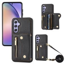 Per Samsung Galaxy S24 DF-09 Borsa a tracolla con texture Litchi Design Custodia per telefono in PU (Nero)