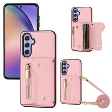 Per Samsung Galaxy S24 DF-09 Custodia per telefono in PU con trama a tracolla con texture Litchi (rosa)