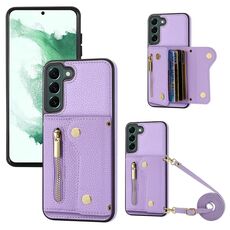 Per Samsung Galaxy S22 DF-09 Custodia per telefono in PU con texture litchi a tracolla (viola)