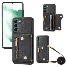 Per Samsung Galaxy S22 DF-09 Borsa a tracolla con texture Litchi Design Custodia per telefono in PU (Nero)