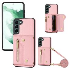 Per Samsung Galaxy S22 DF-09 Borsa a tracolla con texture Litchi Design Custodia per telefono in PU (rosa)