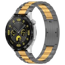 Per Huawei Watch GT4 / GT3 / GT2 / GT 46mm cinturino in metallo con fibbia HW a tre ceppi (grigio oro)
