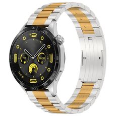 Per Huawei Watch GT4 / GT3 / GT2 / GT 46mm cinturino in metallo con fibbia HW a tre ceppi (argento oro)