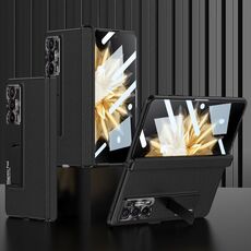 Per Honor Magic V2 GKK Custodia per telefono in pelle con cerniera magnetica integrata con supporto (nero)