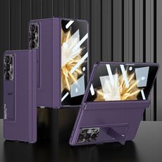 Per Honor Magic V2 GKK Custodia per telefono in pelle con cerniera magnetica integrata con supporto (viola)