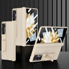 Per Honor Magic V2 GKK Custodia per cellulare in pelle con cerniera magnetica integrata con supporto (oro)