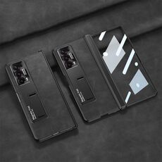 Per Honor Magic V2 GKK Custodia per telefono in pelle con cerniera pieghevole integrata smerigliata con supporto (nero)