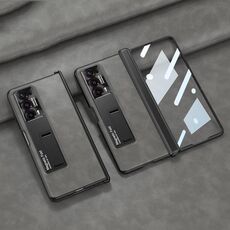 Per Honor Magic V2 GKK Custodia per telefono in pelle con cerniera pieghevole integrata smerigliata con supporto (grigio)