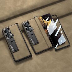Custodia per telefono in pelle con cerniera pieghevole integrata per Honor Magic VS GKK con supporto (marrone)