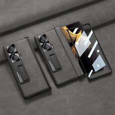 Custodia per telefono in pelle con cerniera pieghevole integrata per Honor Magic VS GKK con supporto (grigio)
