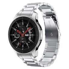 Per Huawei Watch GT 4 46mm Cinturino per orologio in acciaio inossidabile con fibbia piatta curva a tre ceppi (Argento)